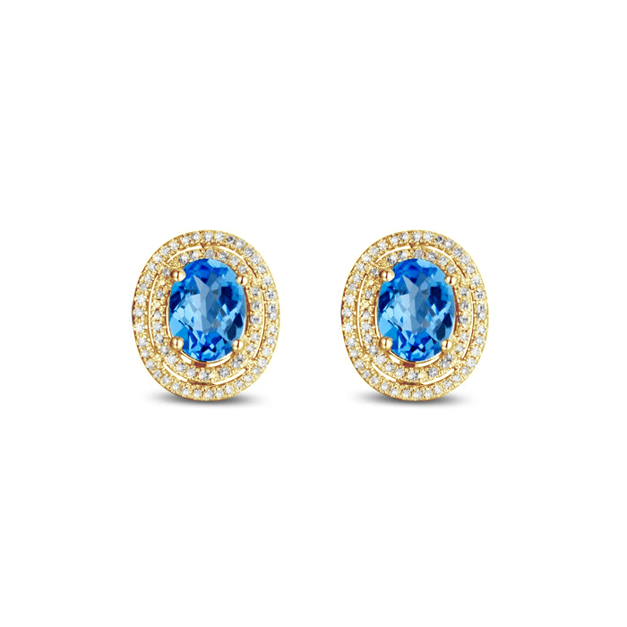 Goldohrringe mit Blautopasen und Diamanten Adona 85641