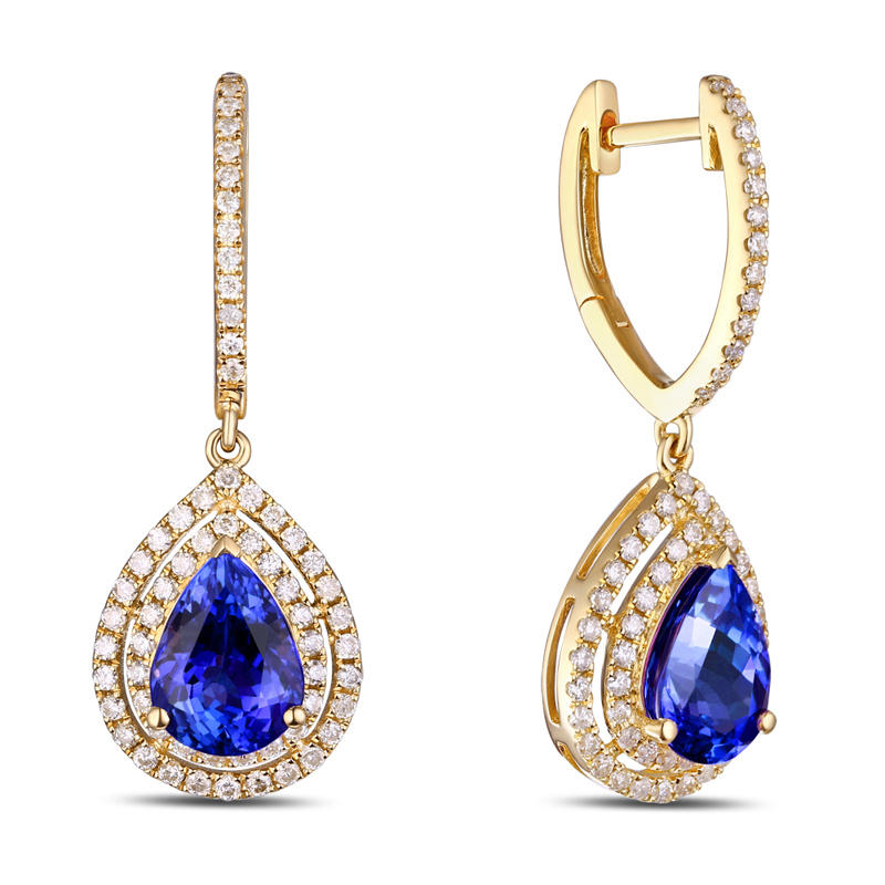 Goldnene Ohrringe mit Tansanit und Diamanten Maxila 9791