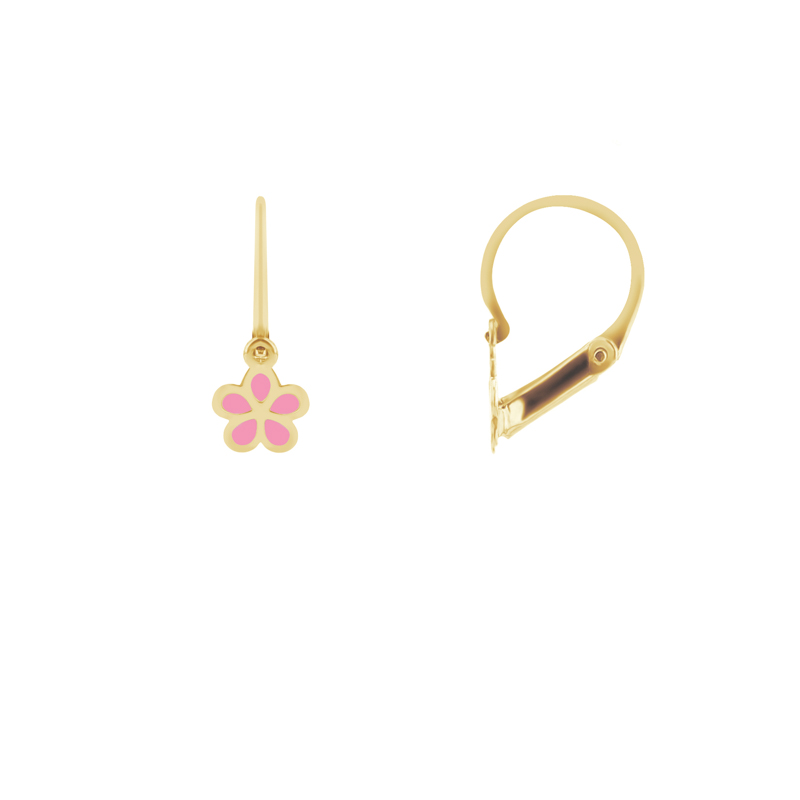Goldene Kinderohrringe mit rosa Blumen Celia 108332