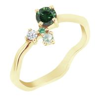 Cluster Ring mit grünem Diamanten und Edelsteinen Roche