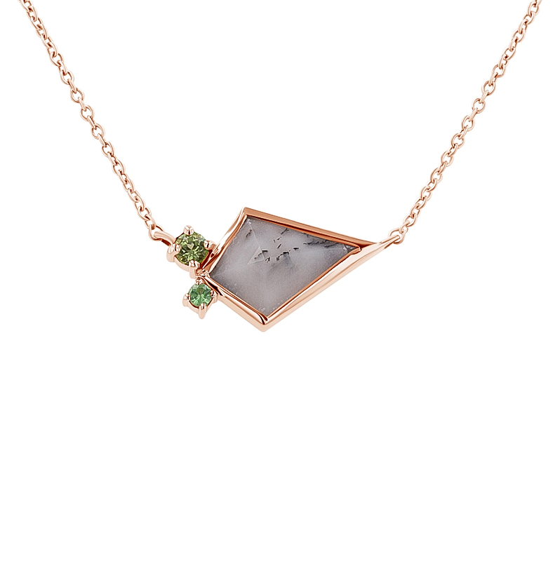 Halskette mit dendritischem Opal, Olivin und Tsavorit Granat Milly