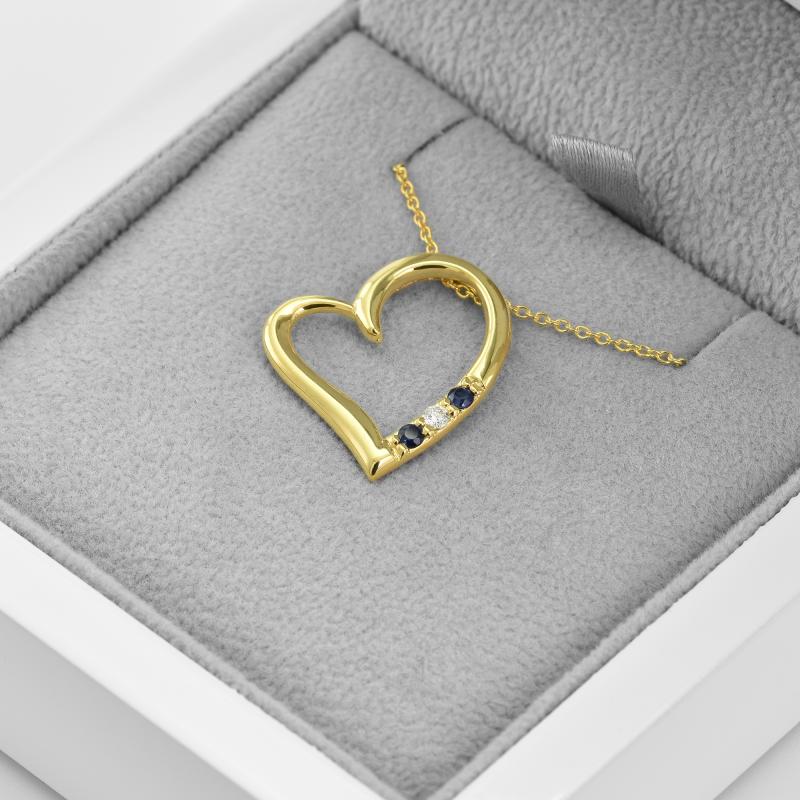 Goldene Halskette Herzform mit Saphiren und Diamanten Tanish 37472