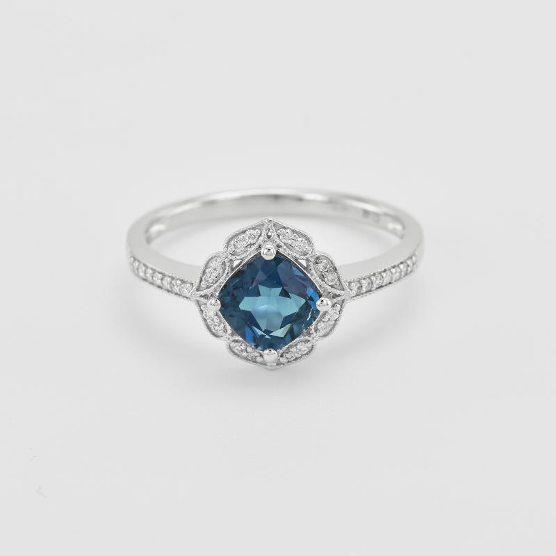 Goldener Vintagering mit blauem Topas und Diamanten Antonella 37862