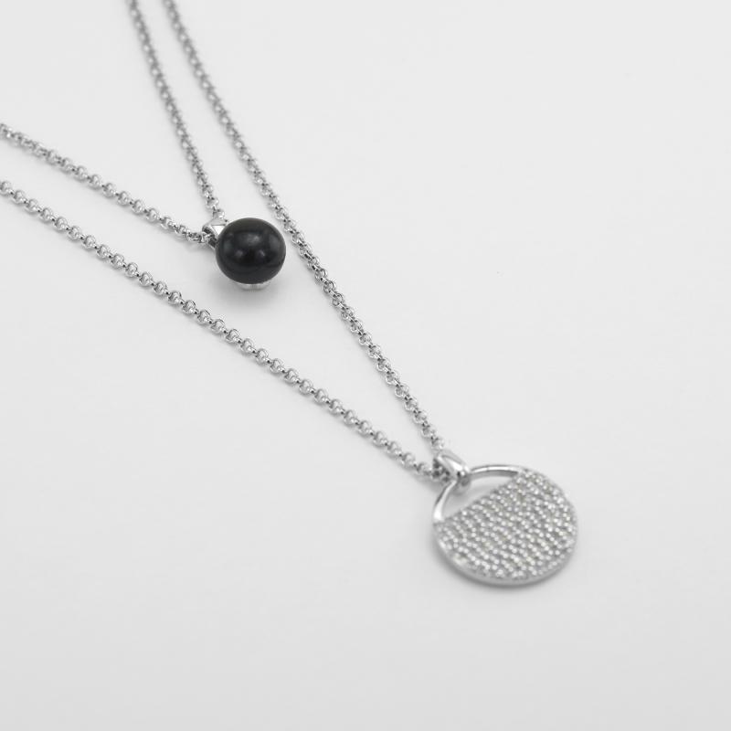 Doppel-Halskette aus Silber mit schwarzer Perle und Zirkonia Artis 51712