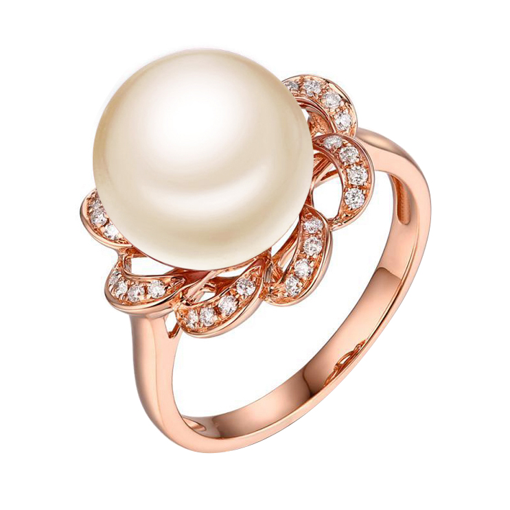 Rosegold Ring mit Diamanten und Perle 59732