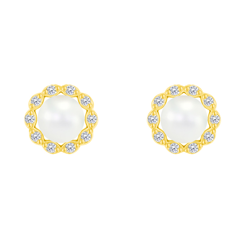 Silberne Halo-Ohrringe mit Diamanten und Perlen Arabella 70742