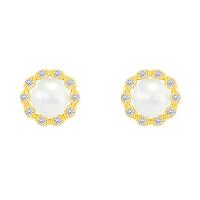 Silberne Halo-Ohrringe mit Diamanten und Perlen Arabella