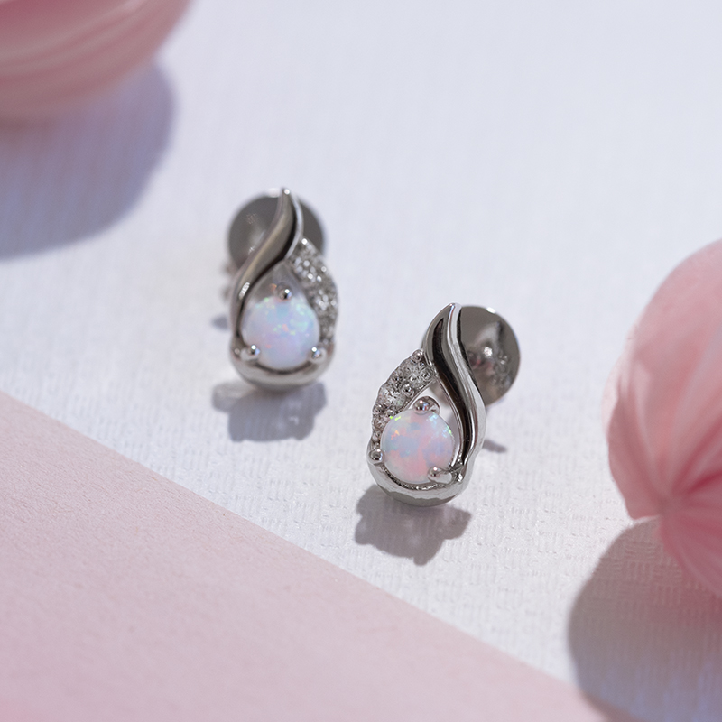 Silberne Ohrringe mit Opalen und Zirkonia Edily 109313