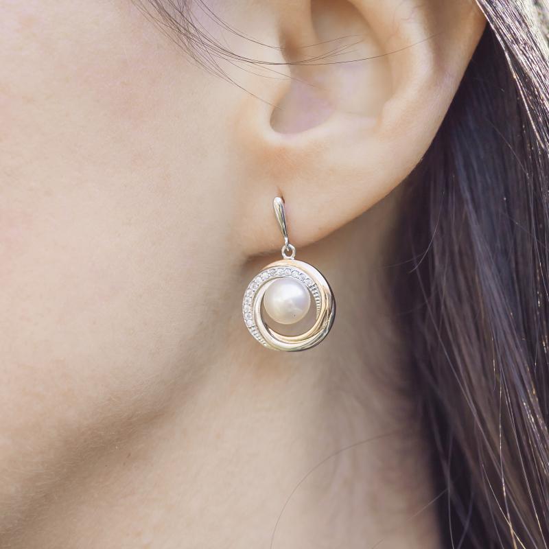 Ohrringe mit Perle und Zirkonia Bicolor 14713