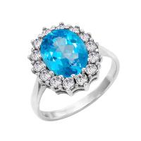Goldring mit blauem Topas und Diamanten Hrawey