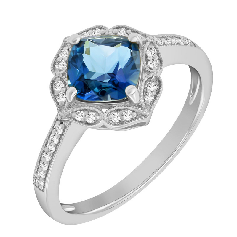 Goldener Vintagering mit blauem Topas und Diamanten Antonella 35663