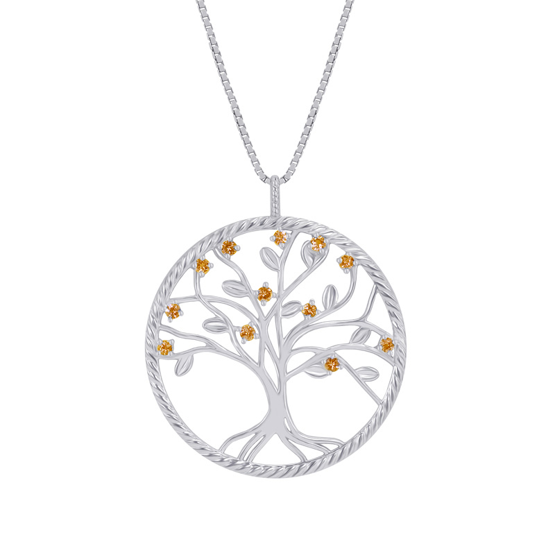 Silberne Citrin-Halskette in der Form des Baum des Lebens Jonesy 47493