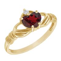 Goldener Claddagh-Ring mit Granat und Diamant Norie