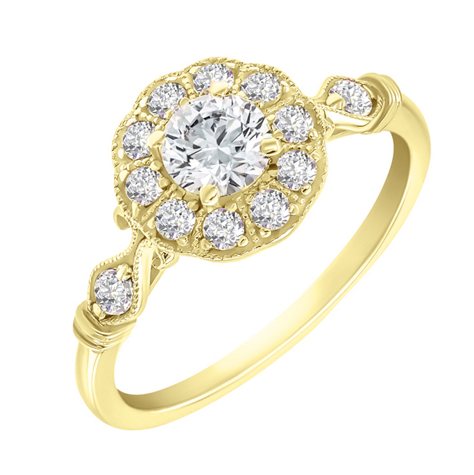 Goldener Vintage Verlobungsring mit Moissanit und Diamanten Margo 59263