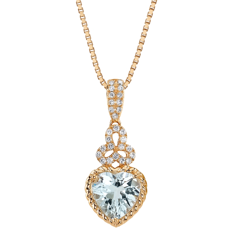 Goldene Halskette mit Aquamarinherz und synthetischen Diamanten Ceil
