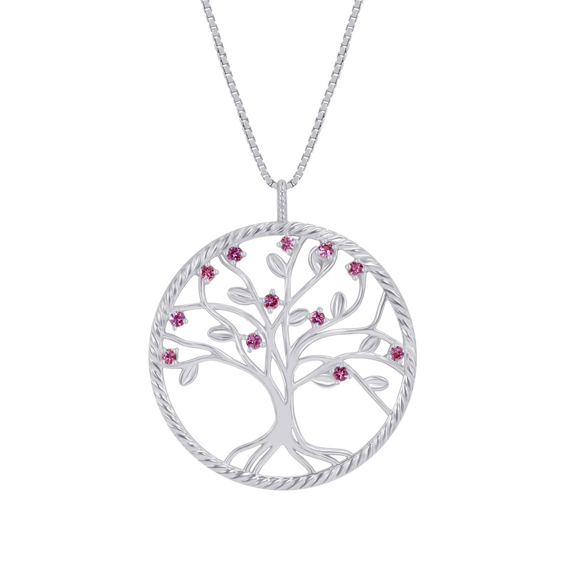Silberne Rhodolith-Halskette in Form des Baum des Lebens Decla 72533