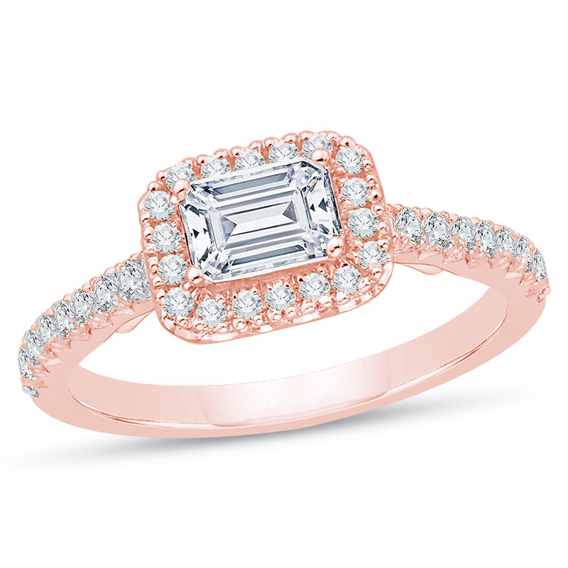 Rosegold Verlobungsring mit Smaragd-Schliff Diamanten 75433