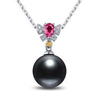 Halskette mit schwarzer Perle, Diamant und Turmalin Raziel