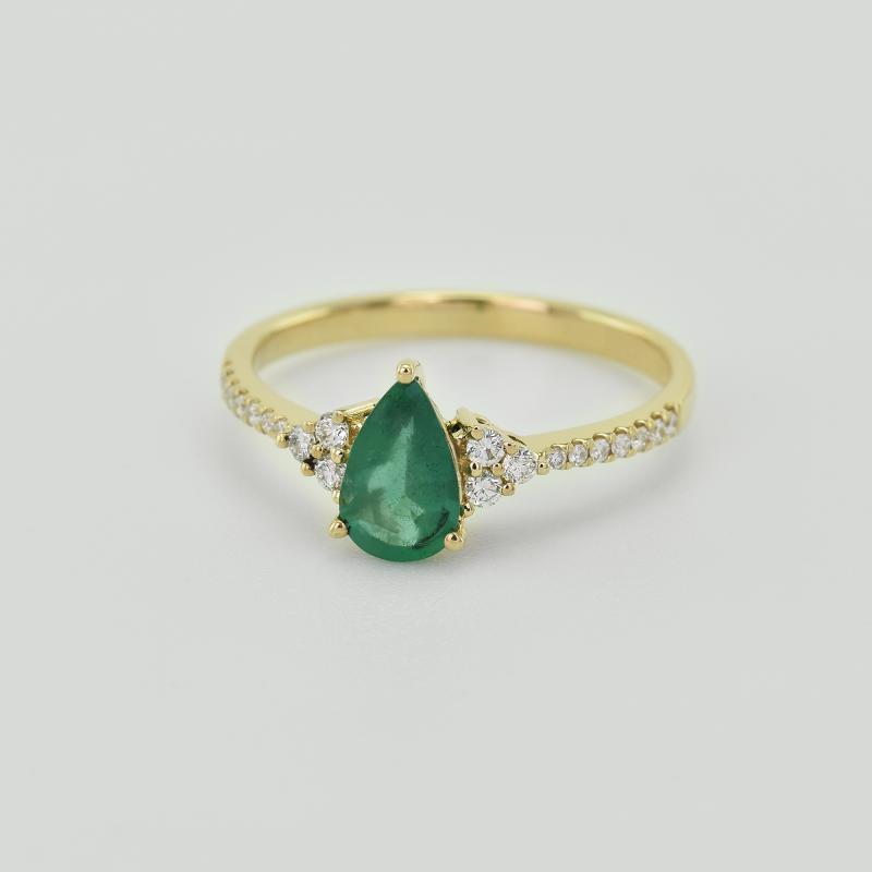 Goldring mit Smaragd in Tropfenform und Diamanten Larissa 12664