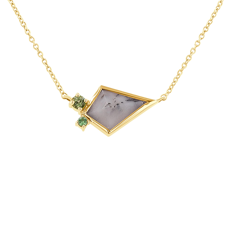 Halskette mit dendritischem Opal, Olivin und Tsavorit Granat Milly 135354