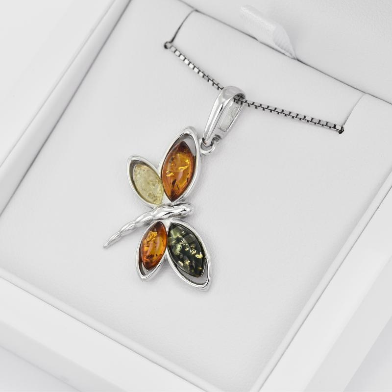 Schmetterling Bernstein mit Silberkette in Eppi-Geschenkbox 14334