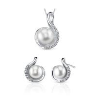 Silbernes Perlenset mit Halskette und Ohrringen Egil