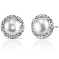 Silberne Ohrringe mit Perlen und Zirkonia Manoj