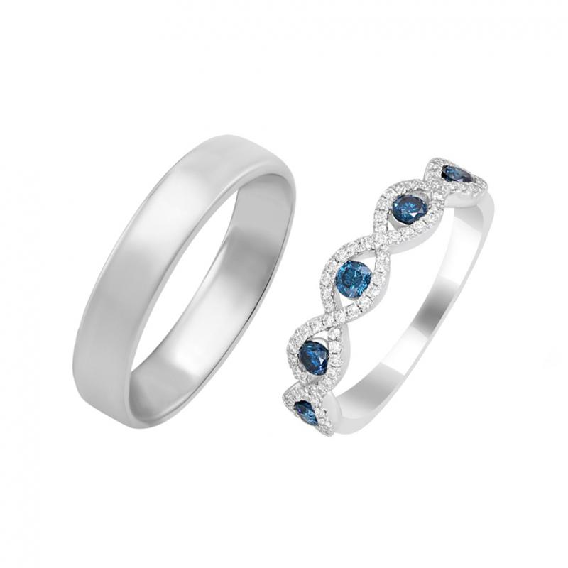 Goldring mit blauen Diamanten und Komfort Trauring Smintheus 36484