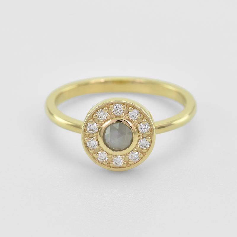 Goldener Halo-Ring mit Diamanten im Rosenschliff Estella 44204