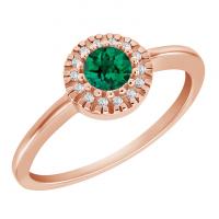 Goldener Halo Ring mit Smaragd umgeben von Diamanten Tafne