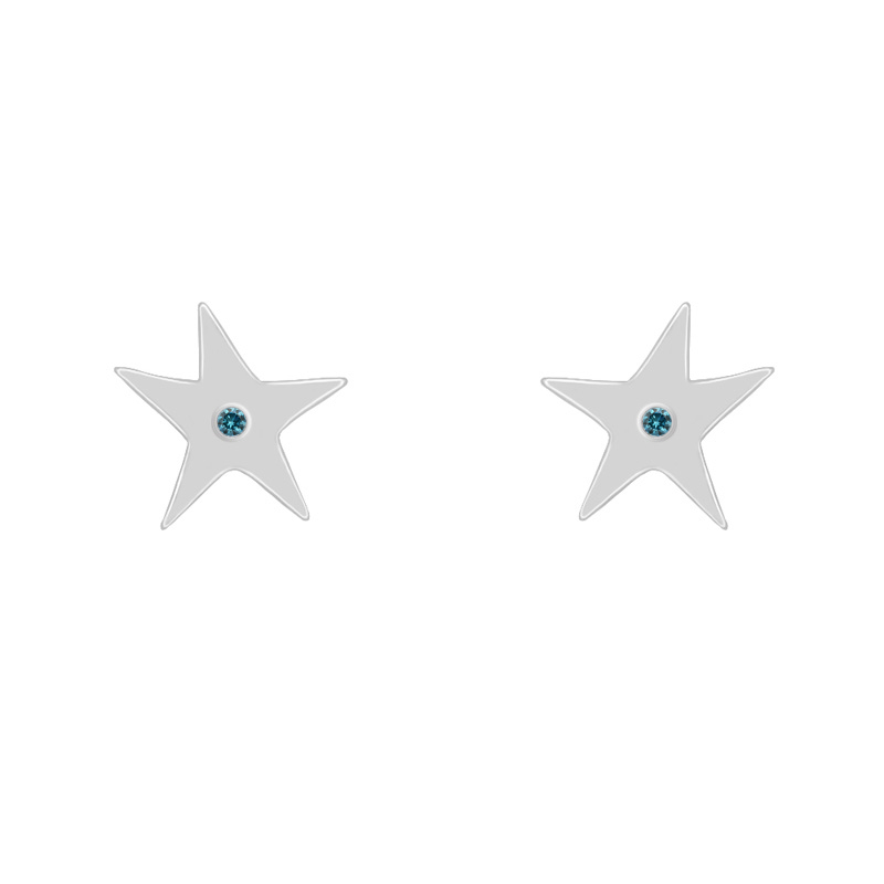 Silberne Sterne als Ohrring mit blauen Diamanten Nicabar