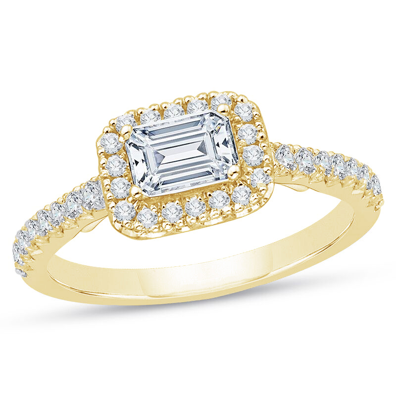Gelbgold Verlobungsring mit Smaragd-Schliff Diamanten 75434
