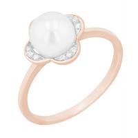 Eleganter Ring mit Perle und Diamanten in Blumenform Corynn