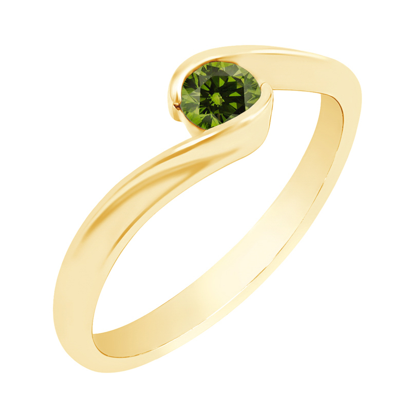 Goldener Verlobungsring mit grünem Diamant Yadu