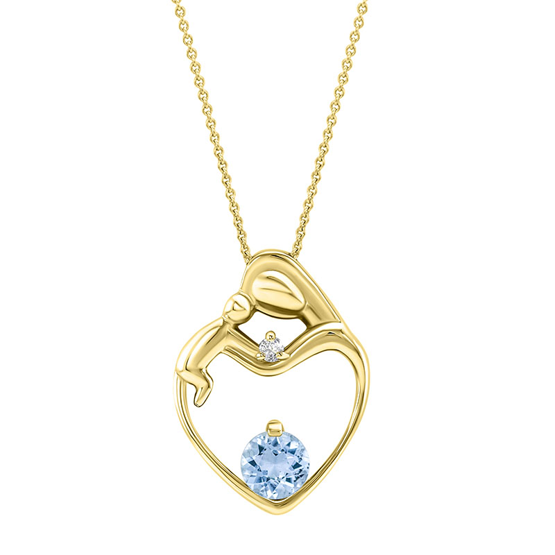 Dezente Aquamarin-Halskette Mutter & Kind mit Diamant Ella 108845
