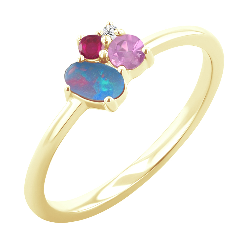 Goldener Cluster-Ring mit Opal, Rubin, Saphir und Diamant Bluma 121555