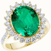 Goldener Ring mit ovalem Lab Grown Smaragd und Diamanten Logan