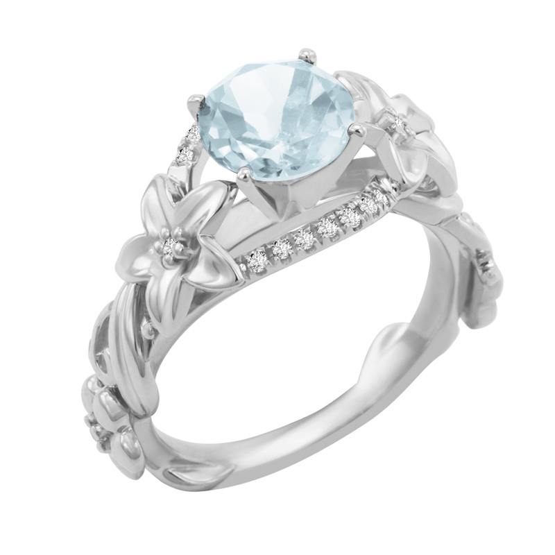 Goldener Ring mit Aquamarin-Blüte und Diamanten Lirija