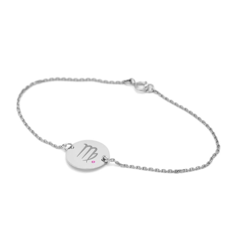 Jungfrau Sternzeichen Gravur mit rosa Saphir Armband 27285