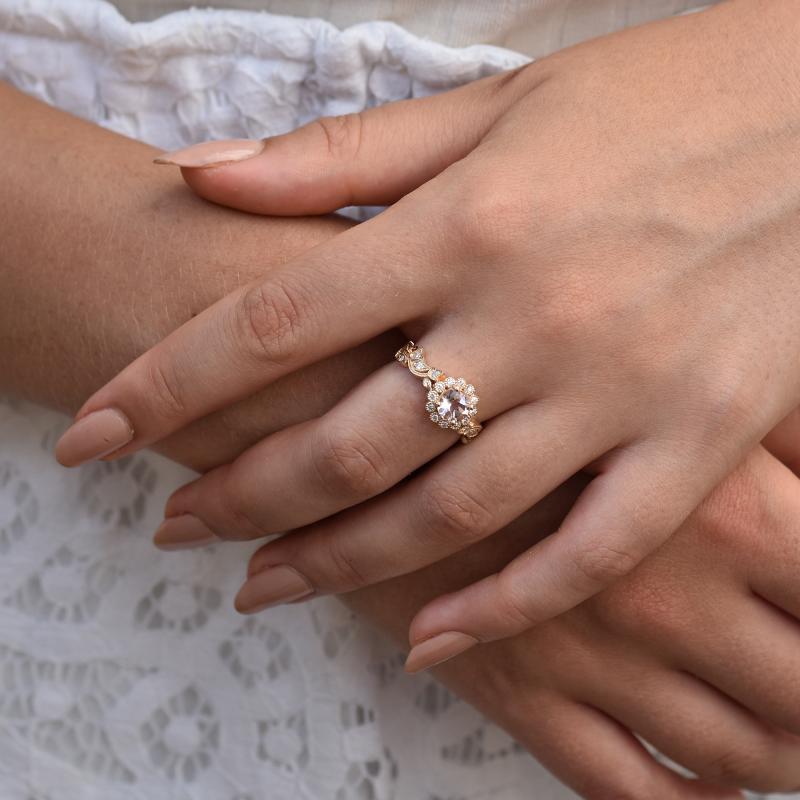 Verlobungsring im Vintage-Stil mit Morganit und Diamanten Jyspie 32995