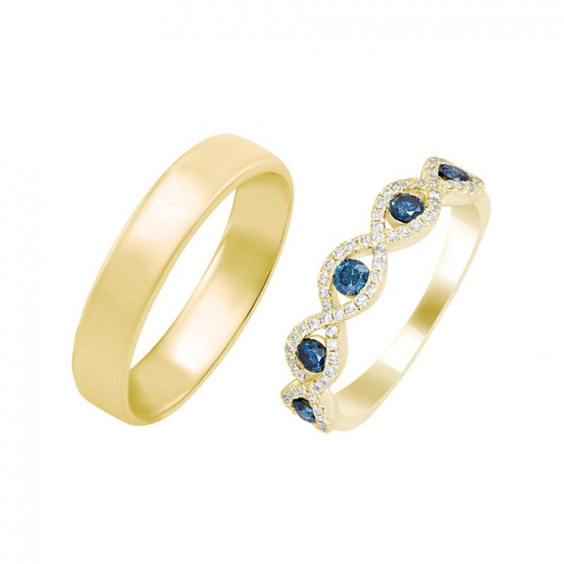 Gelbgold Trauring mit blauen Diamanten und Komfort Ring 36485