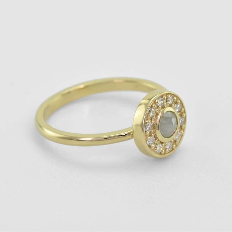 Goldener Halo-Ring mit Diamanten im Rosenschliff Estella