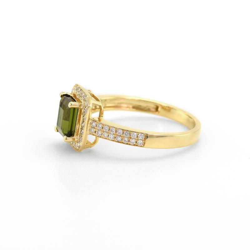 Ring in Gelbgold voll von Diamanten mit grünem Turmalin, Nebenansicht 47475
