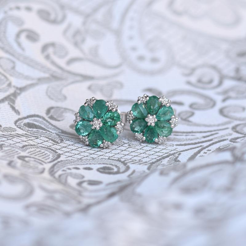 Blumen Ohrringe mit Diamanten und Smaragden Shadi 48795