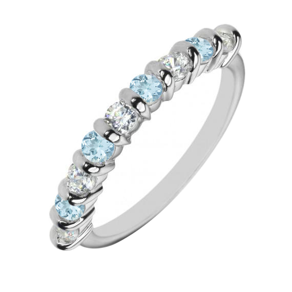 Platin-Ring mit Aquamarinen und Diamanten halbbesetzt Mian