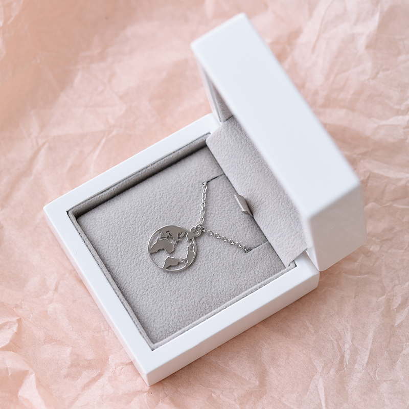 Minimalistische Silber-Halskette mit Weltkarte Travel 61635
