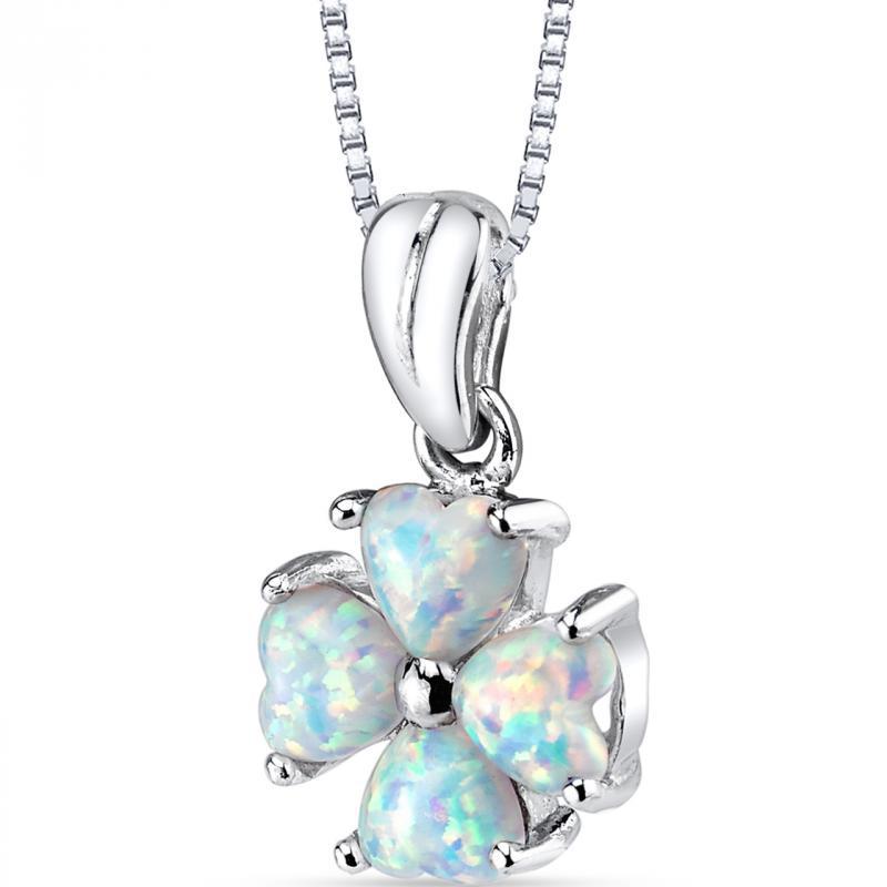 Silberhalskette mit Opalen als vierblättriges Kleeblatt Obelia