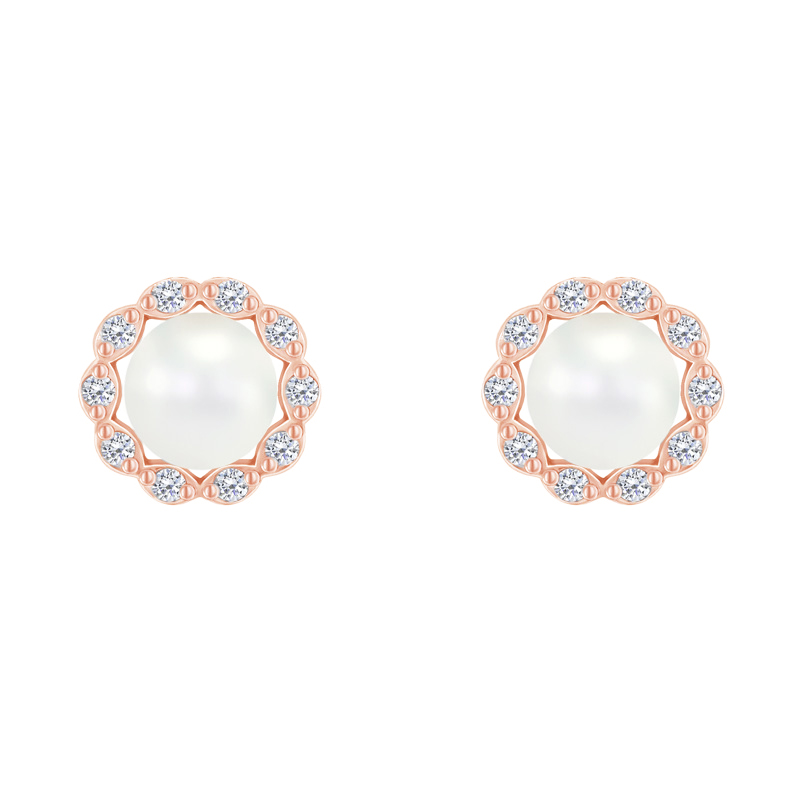 Silberne Halo-Ohrringe mit Diamanten und Perlen Arabella 70745