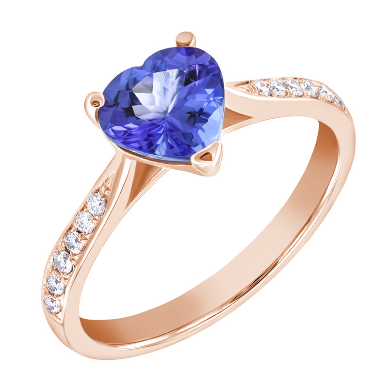 Rosegold Herz-Ring mit Tansanit und Diamanten 9475