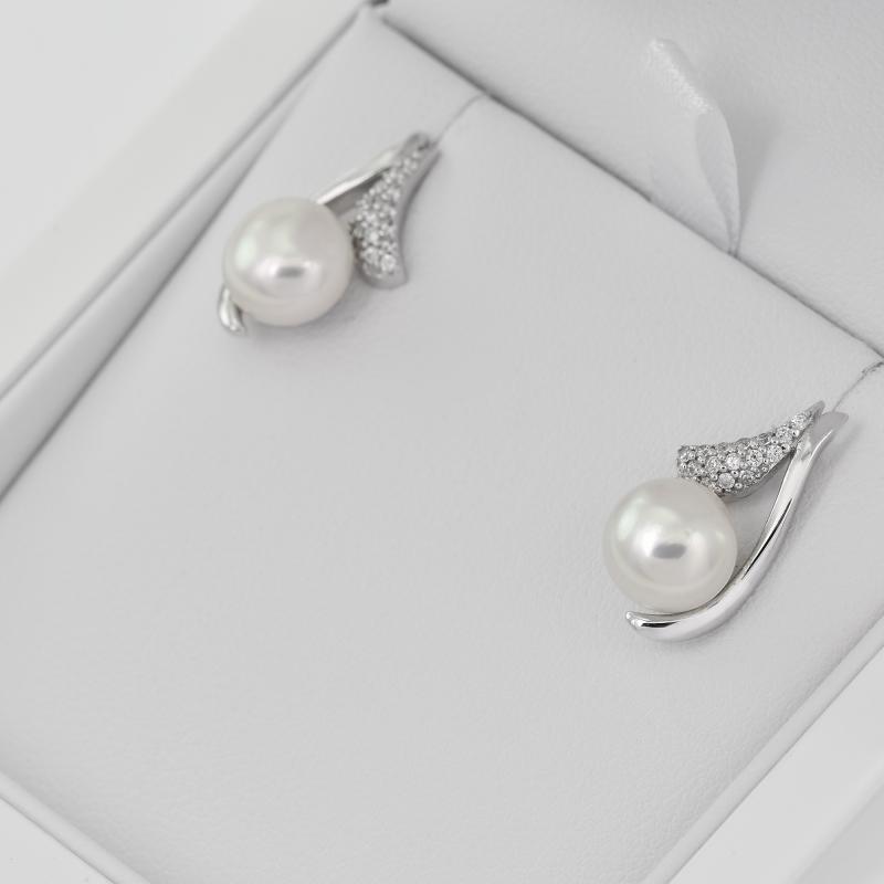 Silberne Perlenohrstecker mit Zirkonia Lomina 9525